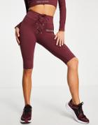 Twill Active Seamless Recycled Tie Waist Shorts In Burgundy-red