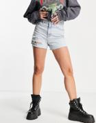 Topshop A-line Mom Lola Short Super Rip In Bleach Wash-blues