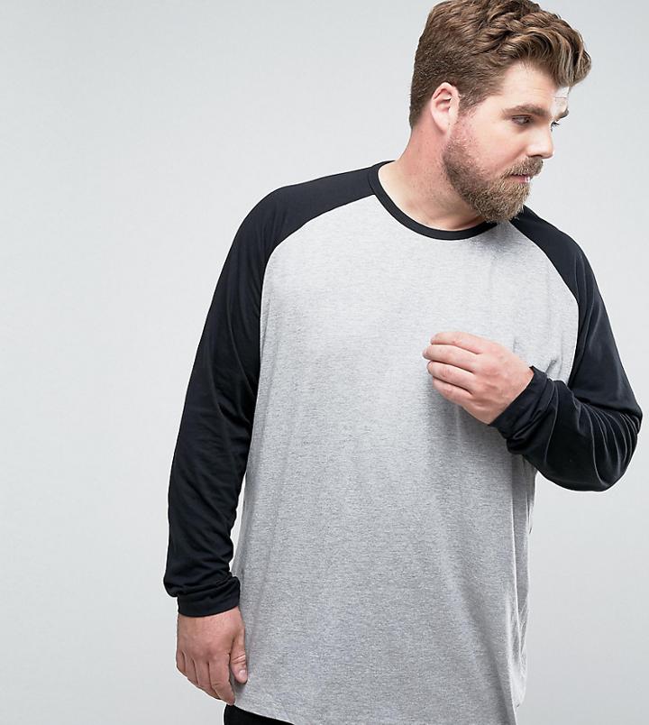 Jacamo Plus Raglan T-shirt In Gray And Black - Gray