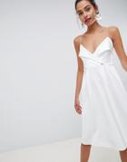 Asos Design Tux Button Midi Prom Dress - White