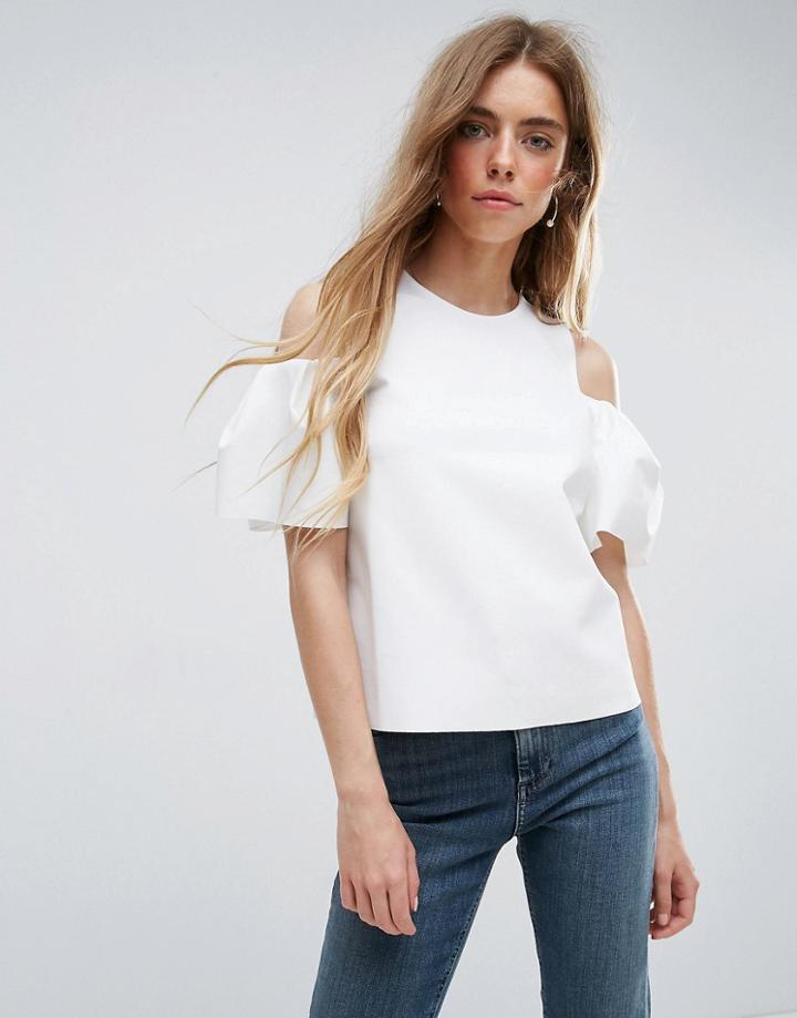 Asos Top With Cold Shoulder Tulip Sleeve - White
