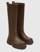 Pull & Bear Knee High Flat Boot In Brown