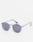 Selected Homme Round Sunglasses In Gunmetal With Mirrored Lens-black