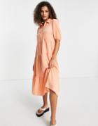New Look Tiered Hem Midi Dress In Coral-pink