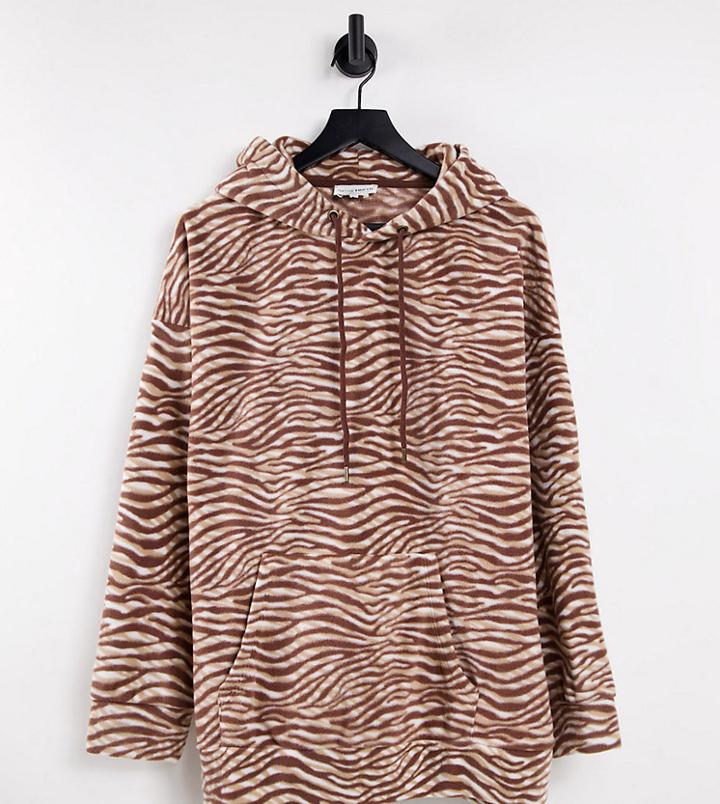 Native Youth Plus Very Oversized Hoodie In Chocolate Zebra Fleece-brown