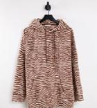 Native Youth Plus Very Oversized Hoodie In Chocolate Zebra Fleece-brown