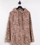 Native Youth Plus Very Oversized Hoodie In Chocolate Zebra Fleece-brown