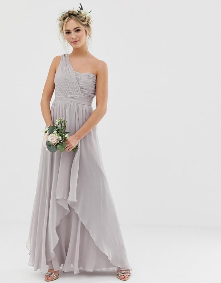 Asos Design Bridesmaid Soft Layer Maxi Dress With One Shoulder Pleated Bodice-gray