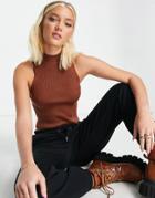 Stradivarius Sleeveless Knit Top In Chocolate-brown