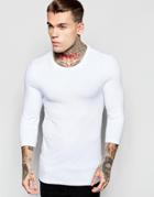 Asos Extreme Muscle 3/4 Sleeve T-shirt With Crew Neck In White - White