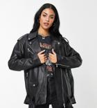 Asos Design Tall Oversized Leather Biker Jacket In Black