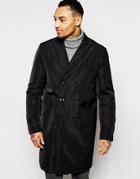 Asos Overcoat With Double Breast Styling In Black - Black