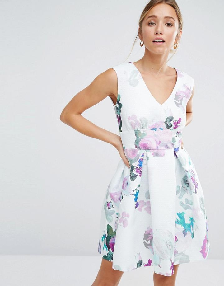 Closet Floral Blossom Skater Dress - White