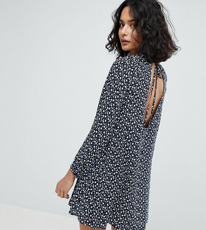 Reclaimed Vintage Inspired Open Back Swing Dress In Grunge Floral - Blue