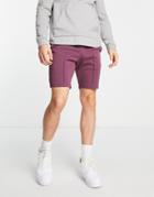 Asos Design Jersey Skinny Shorts With Pin Tucks In Burgundy-red