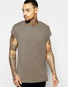Asos Longline T-shirt With Circle Hem And Cap Sleeve In Brown - Fossil