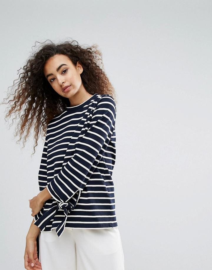 Warehouse Stripe Top With Tie Sleeves - Multi
