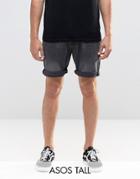 Asos Tall Slim Denim Shorts In Washed Black - Black