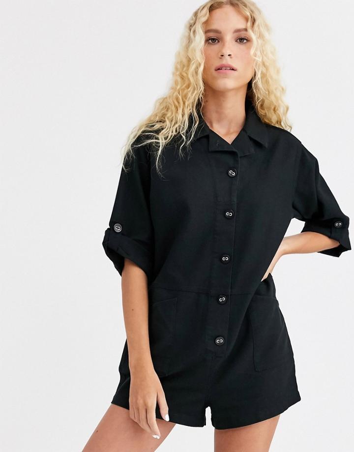 Asos Design Soft Slouchy Button Front Romper - Black