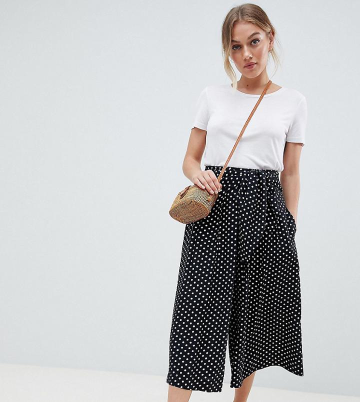 Asos Design Petite Easy Spot Tie Waist Culotte - Multi