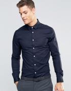 Asos Skinny Shirt With Long Sleeves In Navy - Navy