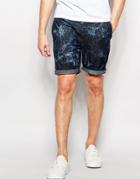 Asos Slim Shorts In Lightweight Tie Dye - Sea Blue