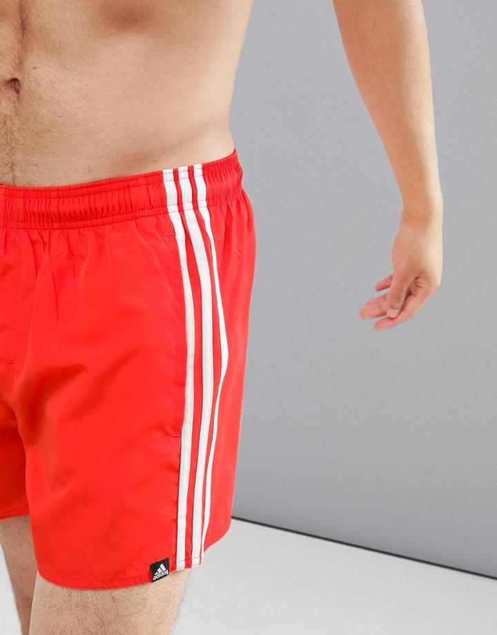 Adidas Performance Swim 3 Stripe Swim Shorts In Red Dj2135