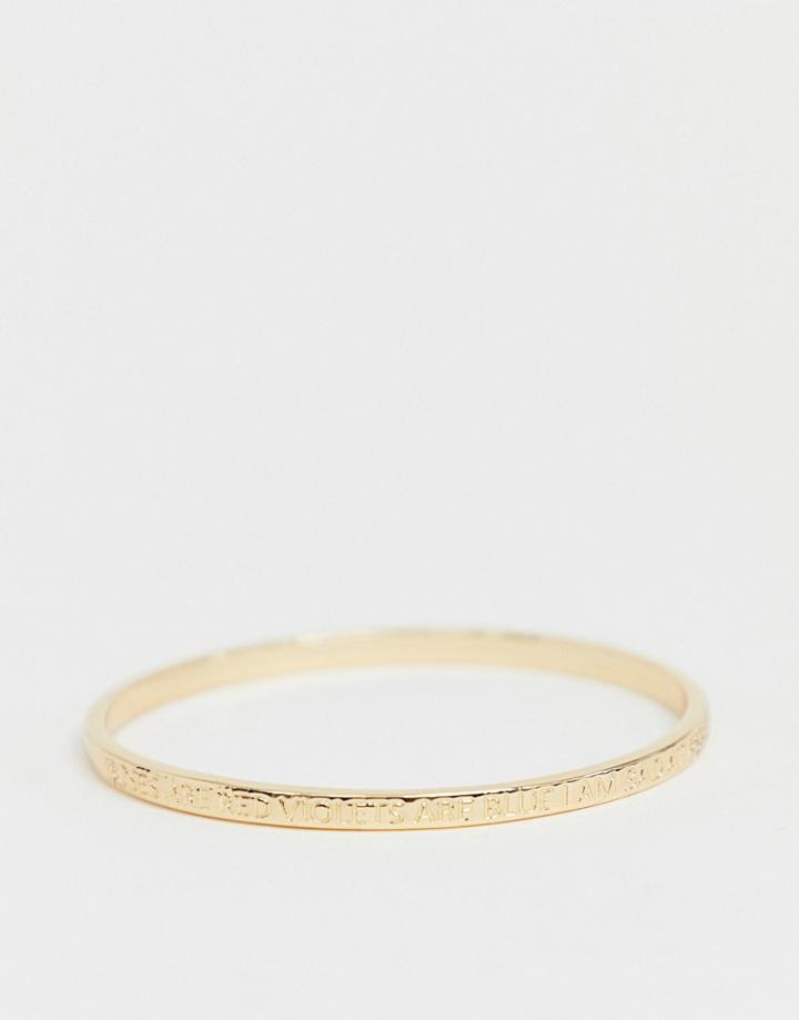 Asos Design Bangle Bracelets With Roses Are Red Poem In Gold Tone