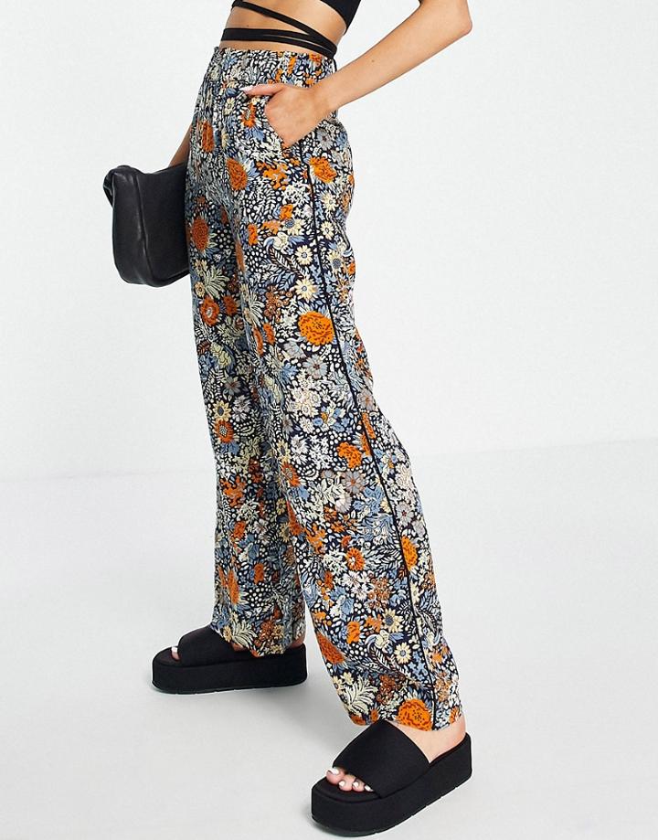 Y.a.s Wide Leg Pants In Navy Floral Print - Part Of A Set-multi