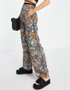 Y.a.s Wide Leg Pants In Navy Floral Print - Part Of A Set-multi
