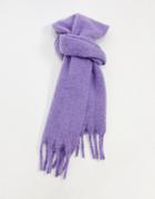 Asos Design Fluffy Scarf With Tassels In Purple Heather