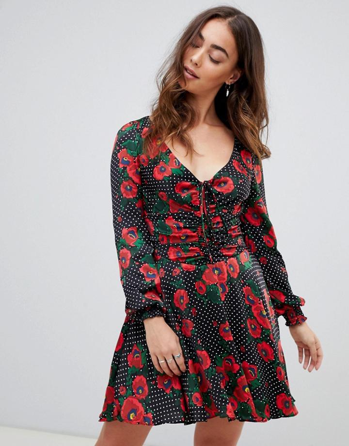 Free People Morning Light Poppy And Spot Mini Dress