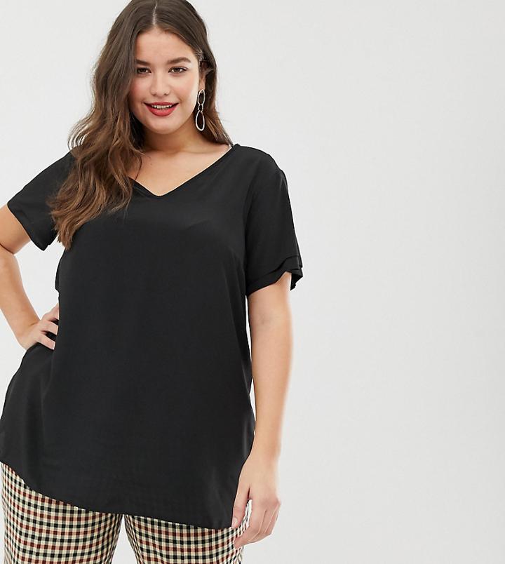 New Look Curve Tunic Tee In Black