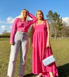 Labelrail X Olivia & Alice Maxi Smock Dress With Tiered Skirt And Tie Straps In Textured Stripe-pink