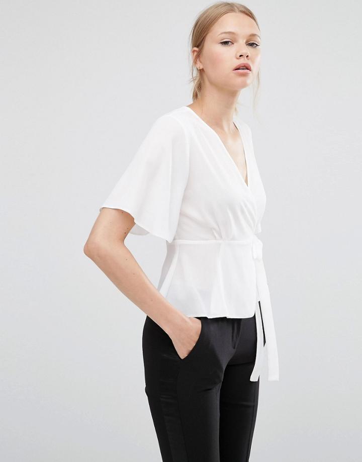 Asos Tea Blouse With Wrap Front - White