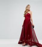 Bariano Strapless Full Mesh Ball Gown - Red