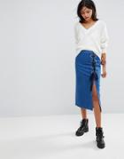 Gestuz Denim Skirt With Ring And Tie Detail - Blue