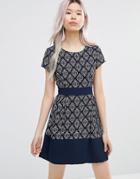 Wal G Skater Dress In Geo Print - Navy