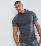 Asos Tall Muscle Polo With Contrast Raglan Sleeves In Interest Fabric - Gray