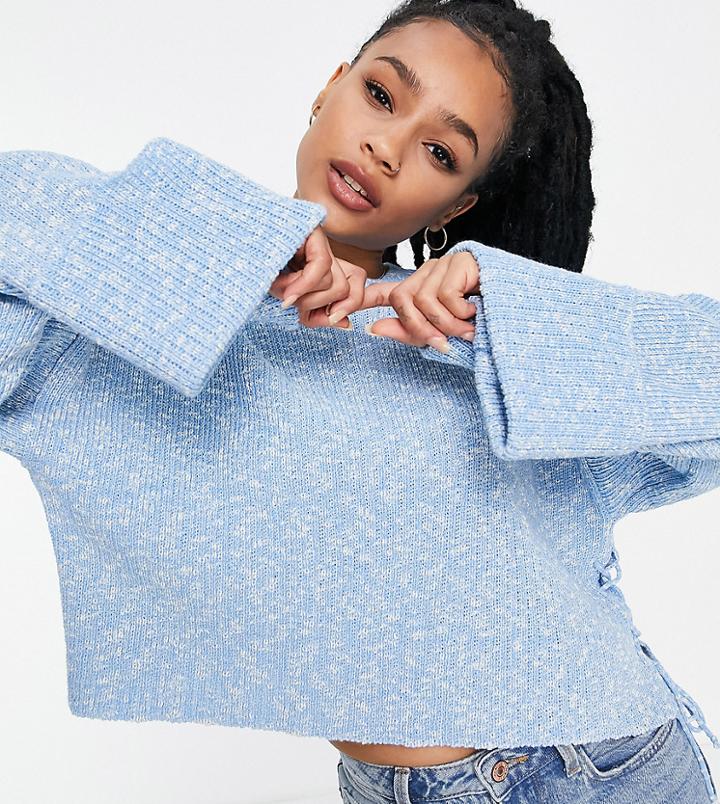 Asos Design Petite Crew Neck Sweater With Turned Back Cuffs In Blue