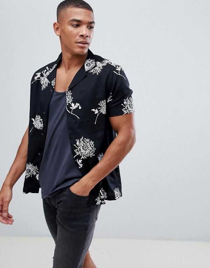Burton Menswear Revere Collar Shirt In Floral - Black