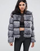 Lipsy Cropped Jacket In Contrast Faux Fur - Gray