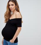 Asos Design Maternity Off Shoulder Fitted Top In Black - Black