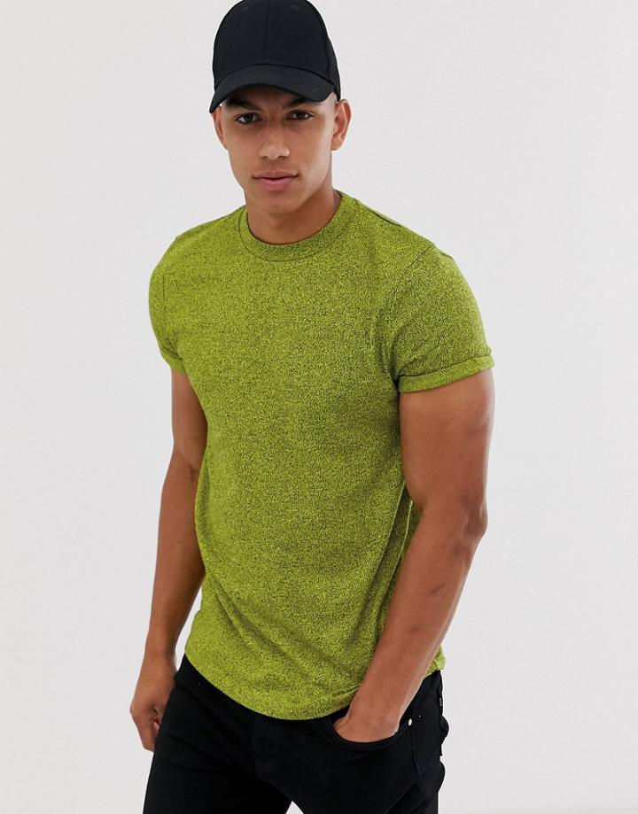 Asos Design T-shirt With Roll Sleeve In Twisted Jersey In Bright Green - Green