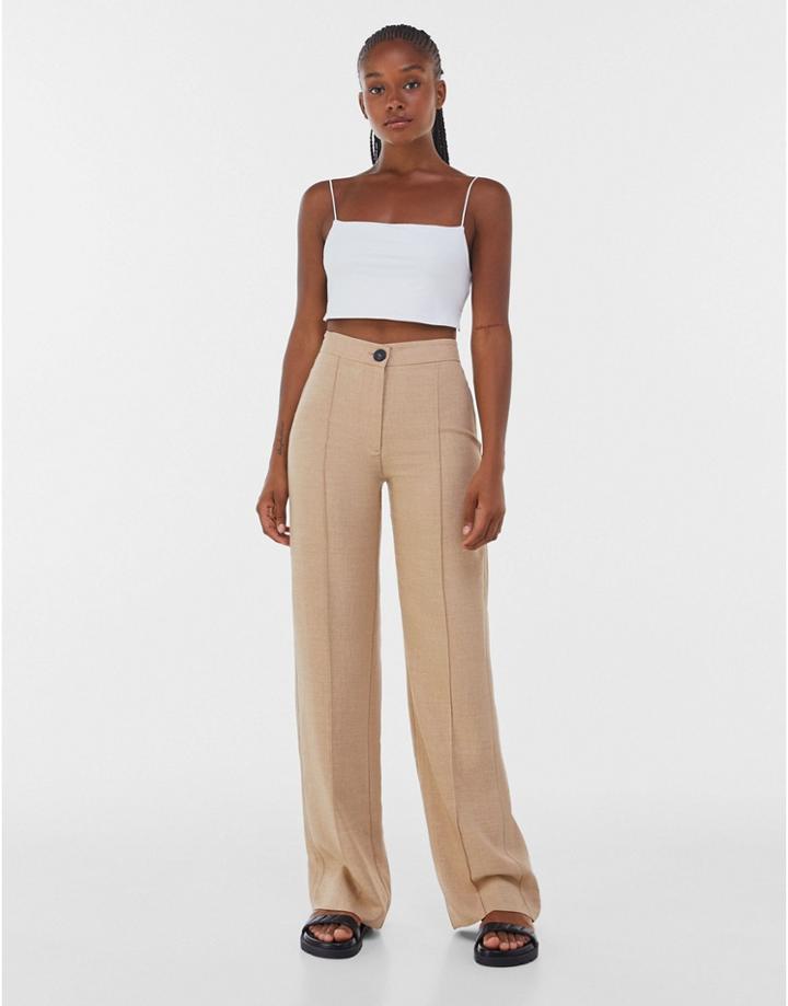 Bershka Wide Leg Tailored Pants In Brown