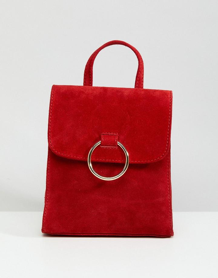Asos Suede Mini Backpack With Ring - Red