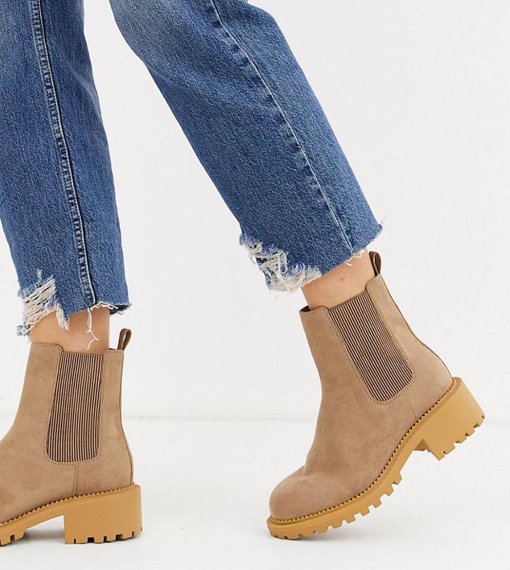 Asos Design Wide Fit Action Chelsea Boots In Taupe-beige