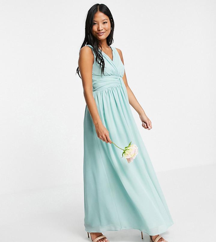 Little Mistress Petite Bridesmaid V Neck Maxi Dress In Green