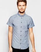 Blend Slim Shirt Short Sleeve Buttondown All Over Print In Navy - Navy