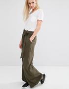 Native Youth Wide Leg Pants With Tie Front - Green
